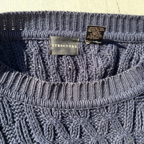 Men's Vintage Structure Sweater Navy Blue Cable Knit XL Defunct 90s Y2K Preppy - Picture 3 of 14